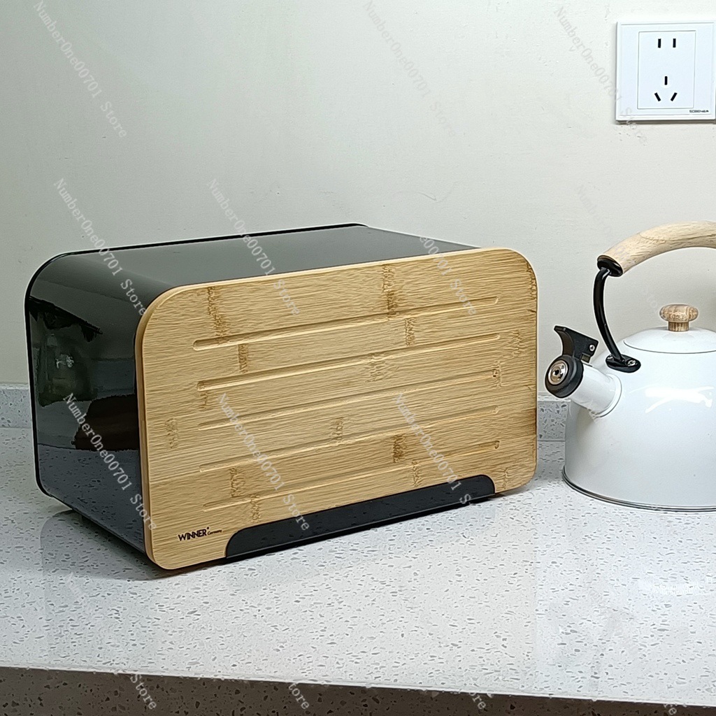 Food Storage Box Stainless Steel - Pojemnik na chleb z bambusową pokrywką,