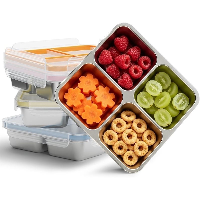 Food Storage Box Stainless Steel - GIGI 4-pakowe pojemniki na przekąski ze