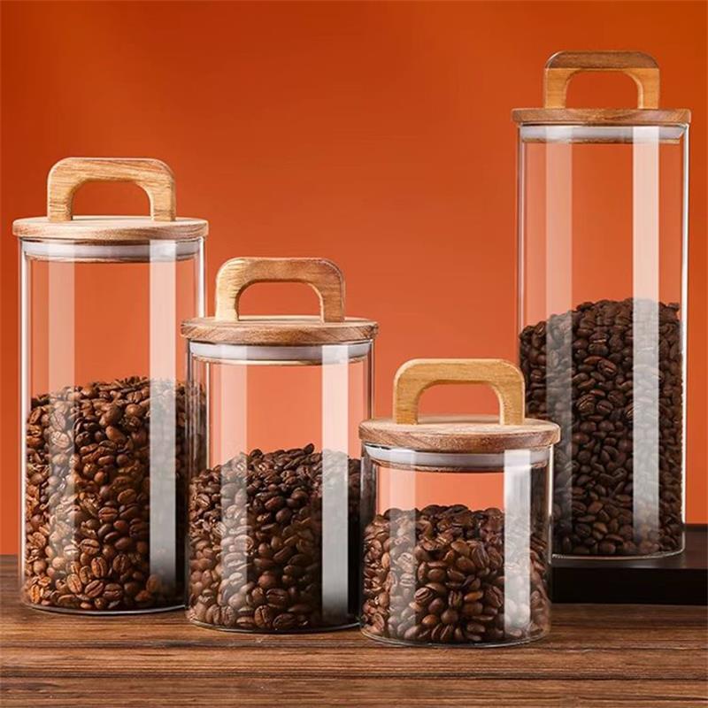 Food Storage Jar Glass - Przezroczysty szklany słoik z bambusową pokrywką