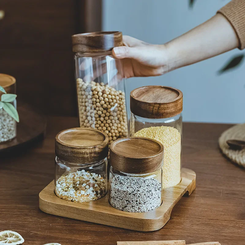 Food Storage Jars Airtight - Drewniana pokrywa dozownik do pojemników z