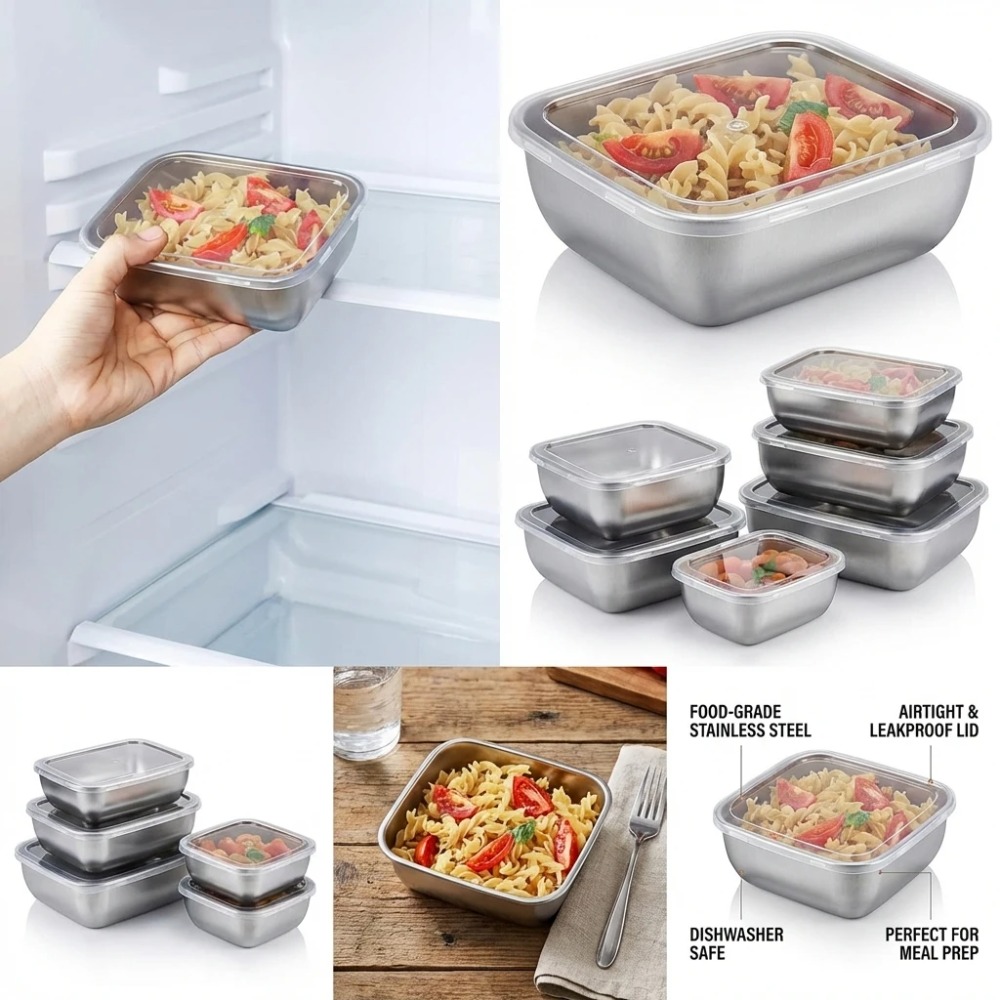 6 SZT. Pojemników na żywność z – Food Storage Box Stainless Steel recenzja i cena